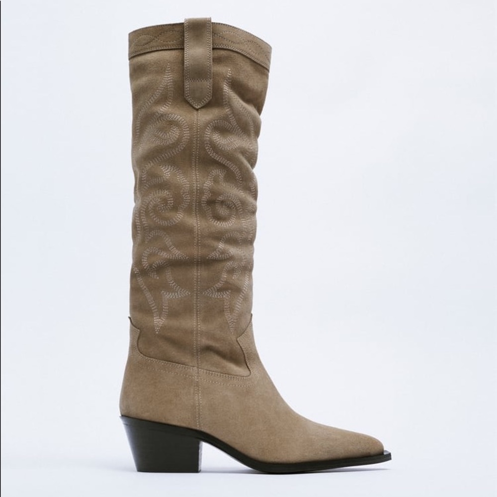 Zara split suede tall western cowboy boots 40 / US 9